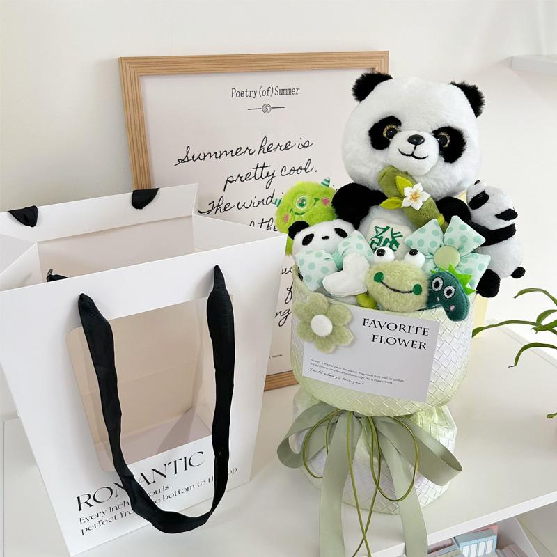 1 st Hand Hållande Blomma Högtidsgåva Plysch Kreativitet Docka Bukett Söt Panda Bukett Gradient Färg