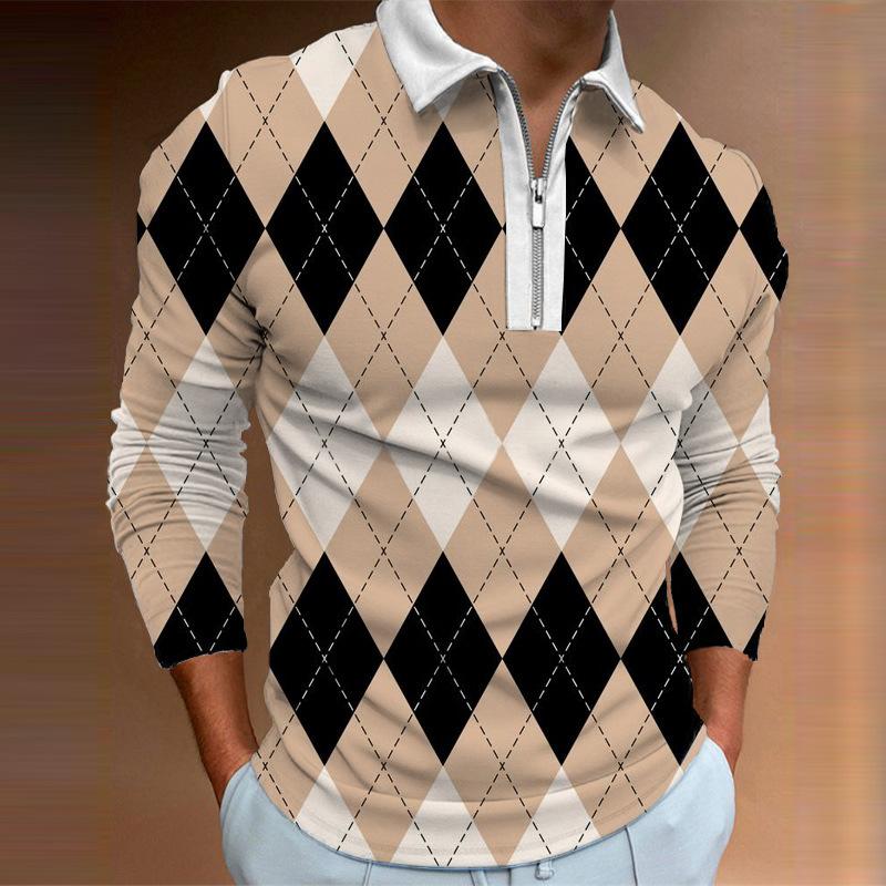 

Модная мужская футболка-поло с принтом, мужская толстовка, мужской топ с лацканами и длинным рукавом 4XL