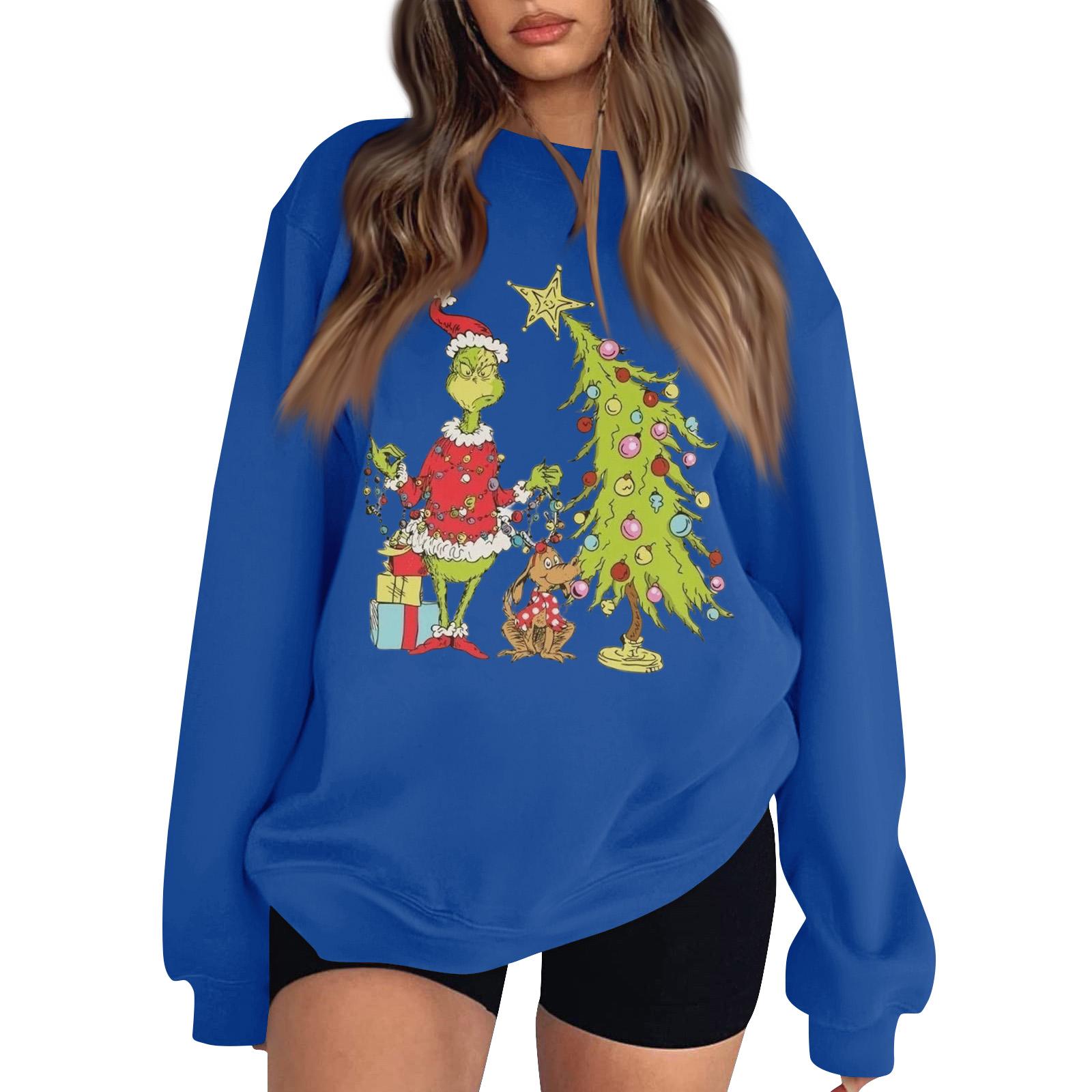 

Женский модный пуловер с длинным рукавом и забавным рождественским принтом XXL