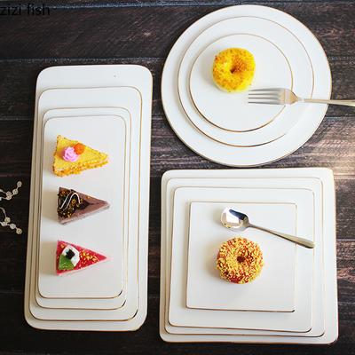 Europäisches weißes quadratisches Tellerset Keramikteller Tafelservice Teller und Schüsseln Westliche Gerichte Kuchenform Dessertteller Sushi-Teller