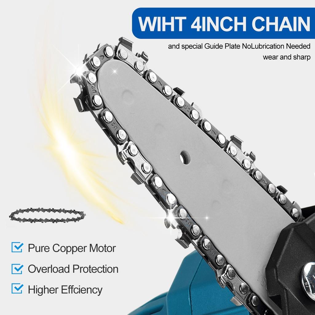 4-Inches Electric Protable Mini Cordless Rechargeable Handheld Chain Saw  For Tree Branch Wood Cutting With1/2Pcs Batteries