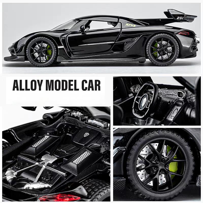 Koenigsegg Jesko Attack Supercar Simulation Diecast & Toy Vehicles Sounds & Light Pull Back Car 1:32 Alloy Model Gifts For Children