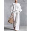 New women's solid color long-sleeved suit casual cotton and linen lantern sleeves top and trousers two-piece set