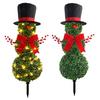 Christmas Snowman Topiary 31" Artificial Snowman Shaped Topiary Tree with Red Bow Santa Hat Faux Boxwood Topiary for Home Front Porch Garden Decor