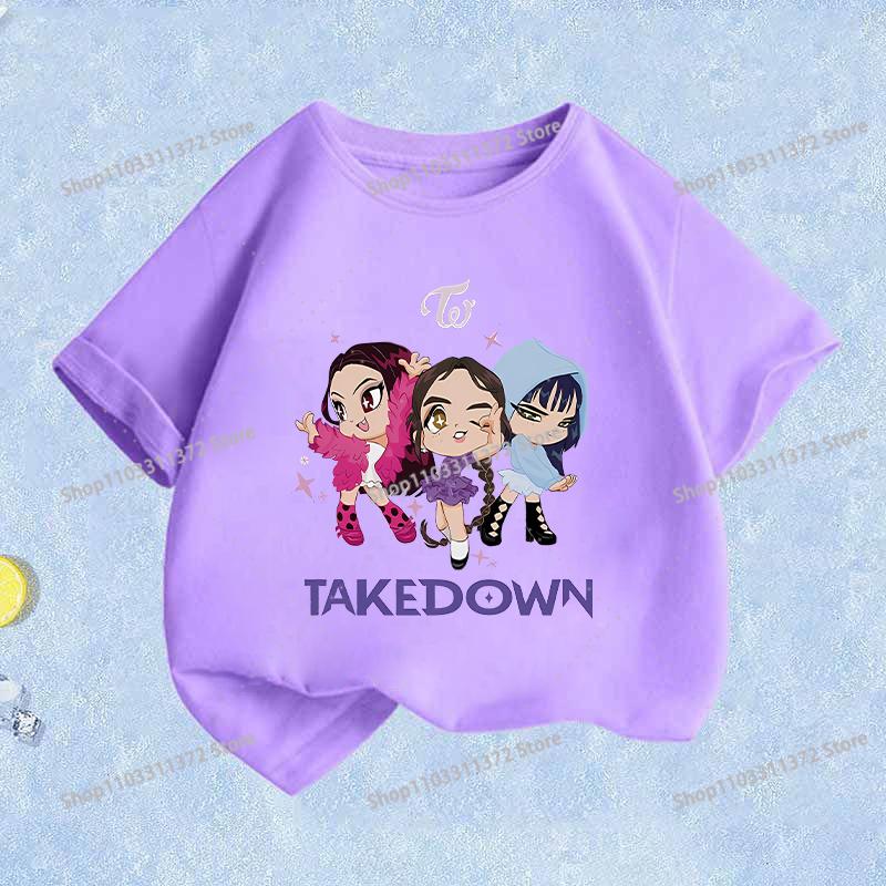 Movie K-Pop Demon Hunters T-shirt Summer Cotton Purple Toddler Short Sleeve Girl Clothes Fashion Cartoon Kids Birthday Tops Gift