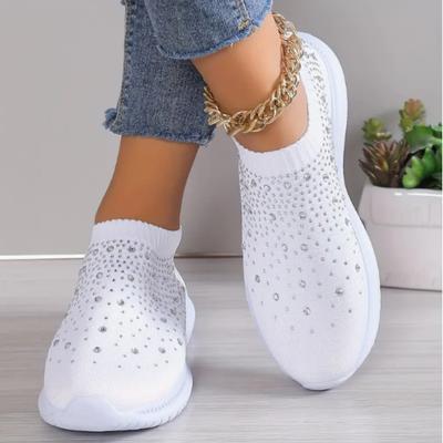 Rimocy Crystal Atmungsaktive Mesh-Sneaker-Schuhe für Damen, bequeme Flats mit weicher Sohle, Übergröße 43, rutschfeste Freizeitschuhe für Damen