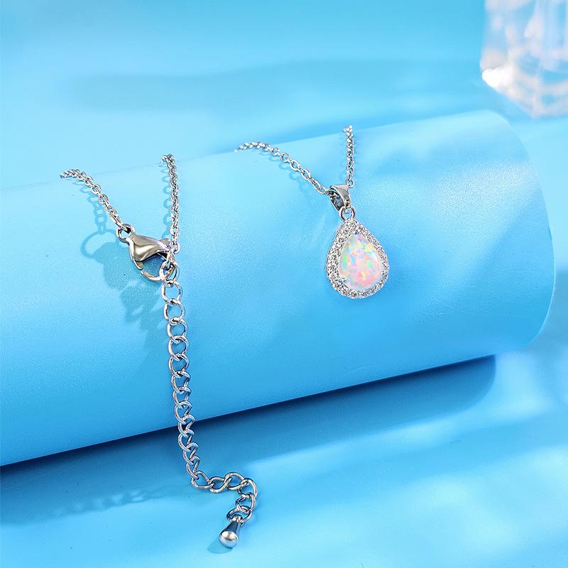 Water Drop Opal Pendant Necklace Zircon Hemming Copper Plated Real Gold High Quality Opal Opal Jewelry