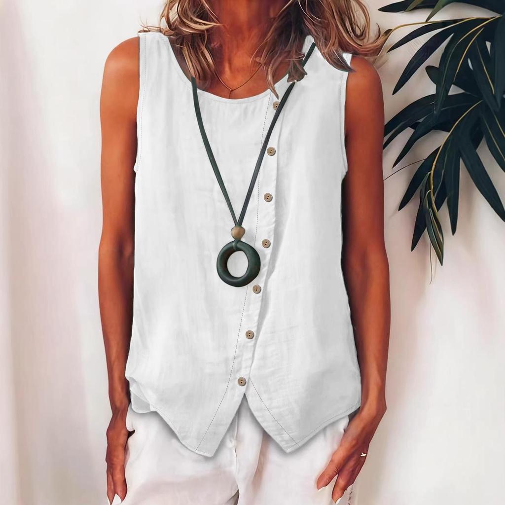 Women's Teal Sleeveless Top with Button Front