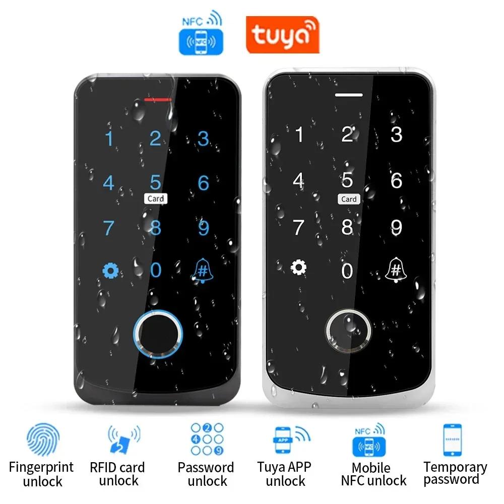 Tuya Bluetooth Backlit Touch Access Control Keypad IP65 Waterproof RFID 13.56MHz Keyboard Biometric Fingerprint Door Opener