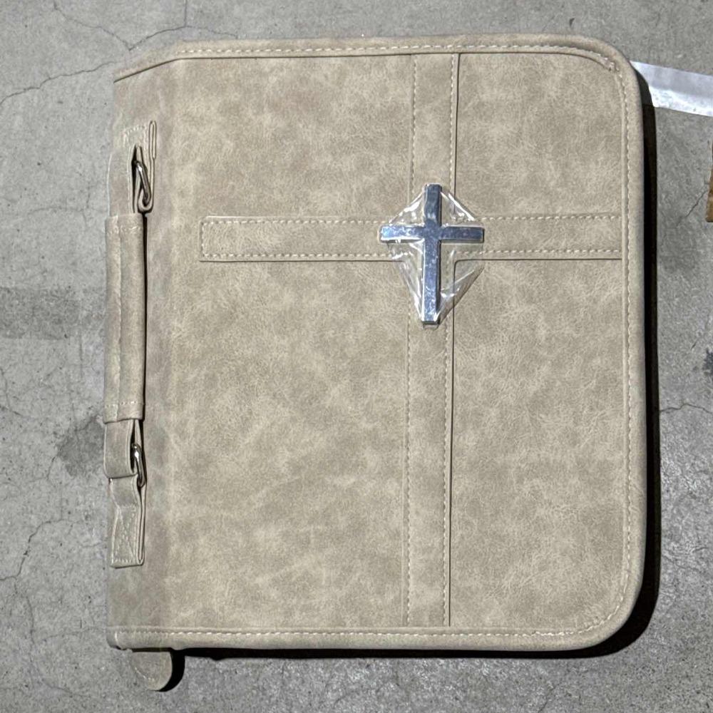Funda de Biblia de Cuero Vegano con Temática de Cruz y Bolsillo para Teléfono Estuche para Llevar la Biblia Viaje