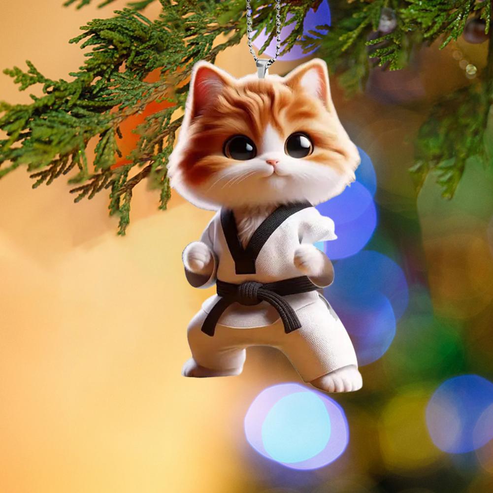 Kung Fu Cat Hanging Decoration Home Indoor Christmas Tree Car Rearview Mirror 2D Flat Acrylic Kitten Hanging Ornament Ca… More