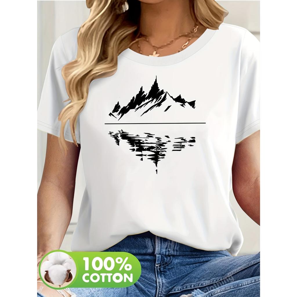 Women's Short Sleeve T-Shirt with Outdoor-Themed Subtle Patches - Casual Spring Summer Blouse Top