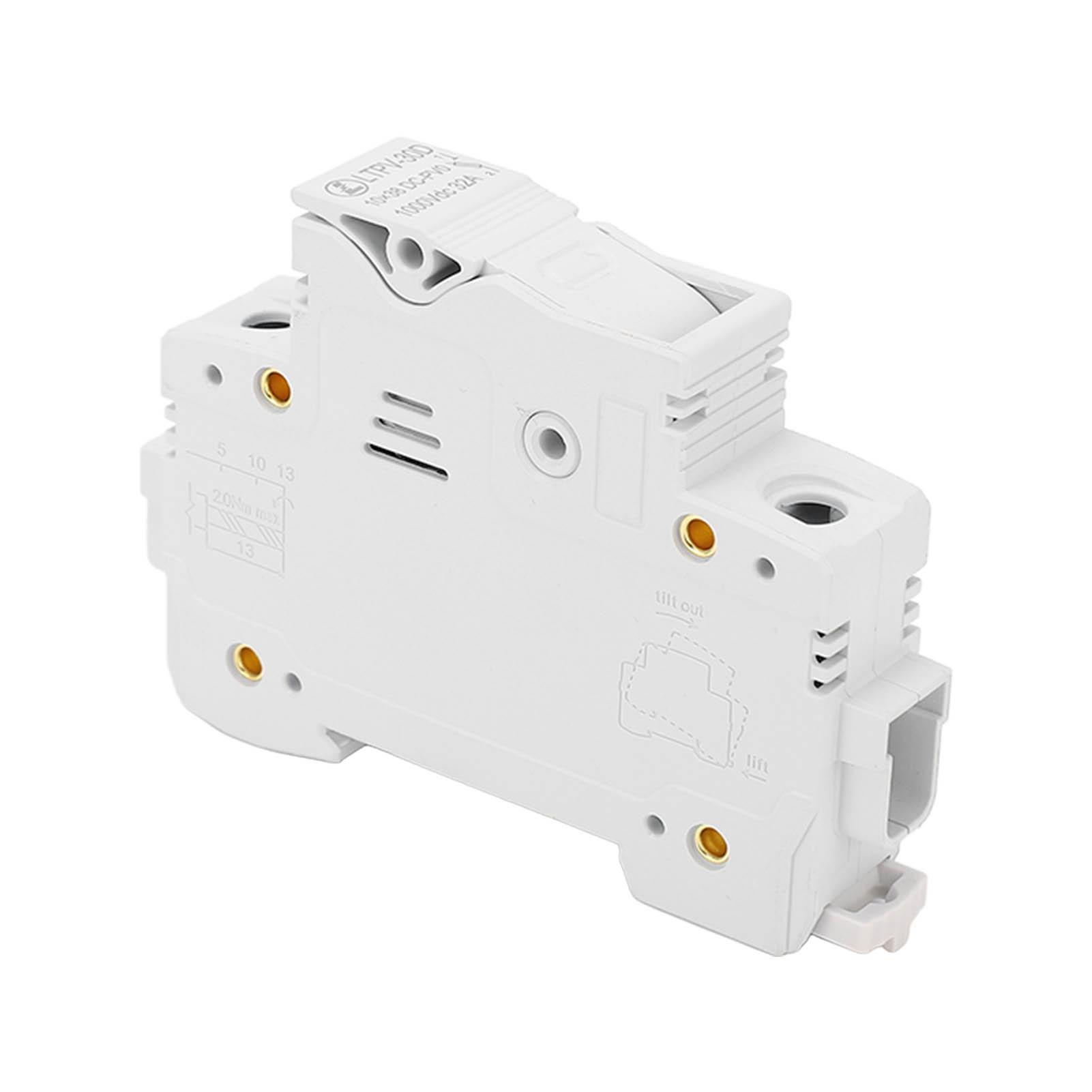 

DC Fuse Holder 1P 32A DIN Rail Mounted Flame Retardant PV Fuses Base with 20A 10x38mm Fuse 1000VDC Without Light