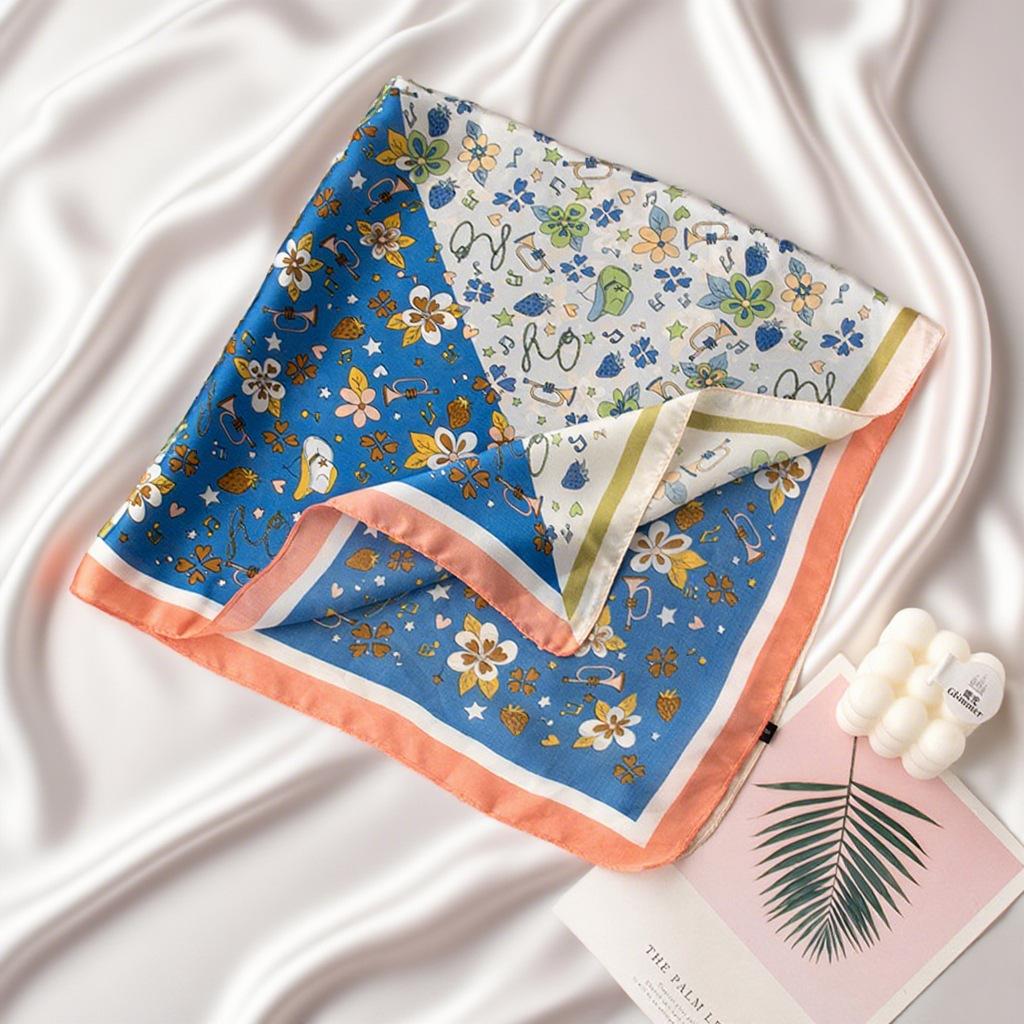 

Simulated silk contrasting color satin headband small floral 70 small square scarf temperament versatile headscarf fashionable and sweet 70*70cm
