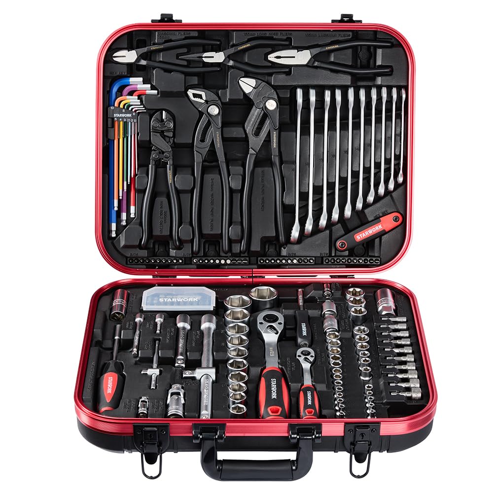 STARWORK TRUE Steckschlüssel Ratsche Werkzeug Geschenk Automobil- und Motorradwerkzeug Arbeit Inklusive speziellem Aufbewahrungskoffer 169-teiliges Set MECHANIC™ Set,