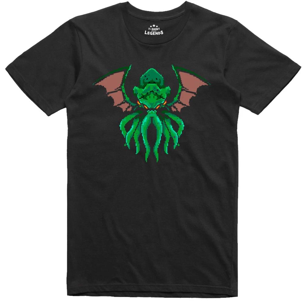 Cthulhu Unisexs T Shirt Winged Pixel Art RPG Gamer Regular Fit Cotton Tee