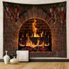 American Christmas Tapestry for Living Room Xmas Tree Fireplace Printed Wall Hanging Cloth Soft Square Holiday Home Decoration