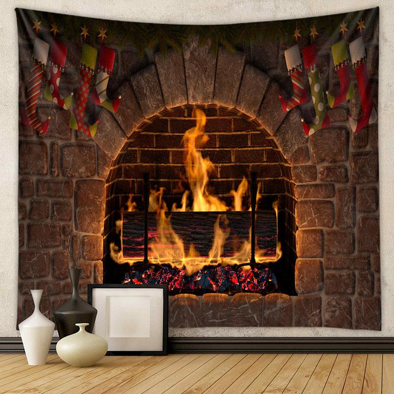 

American Christmas Tapestry for Living Room Xmas Tree Fireplace Printed Wall Hanging Cloth Soft Square Holiday Home Decoration 74x94cm(29x37in)