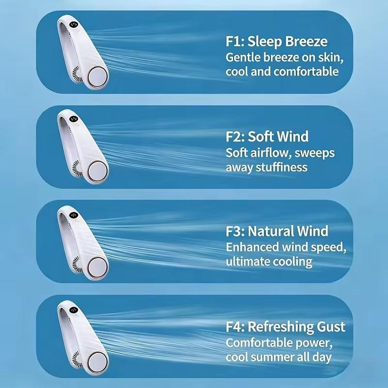 New Mini Neck Mounted Fan Portable Bladeless Neck USB Rechargeable Air Cooler 5 File Speed Summer Sports Fan Outdoor Sports Fans