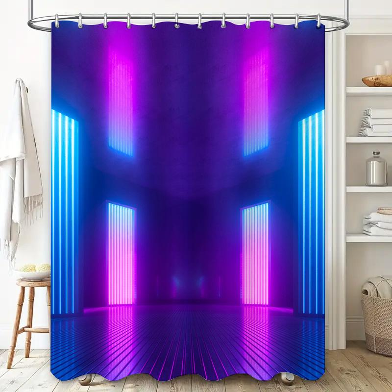 Luxurious LED Shower Curtain Futuristic Retro Style with Pink and Blue Lights Extra Long Waterproof Bathroom Decor