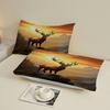 3pcs Fitted Sheet Set Deer Sunset 3D Printed Wildlife Nature Breathable Bed Sheet With Pillowcases For Bedroom Decor