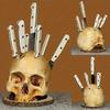 1pc Skull Knife Holder For Kitchen Storage, Halloween Resin Skull Knife Block Without Knives, Scary Party Fruit Storage Rack