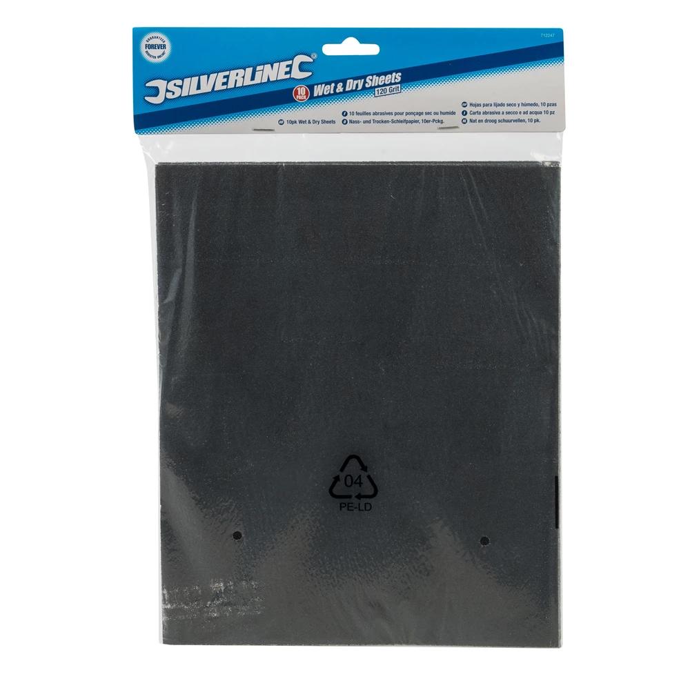 Silverline 120 Grit Wet & Dry Sandpaper (Pack of 10)