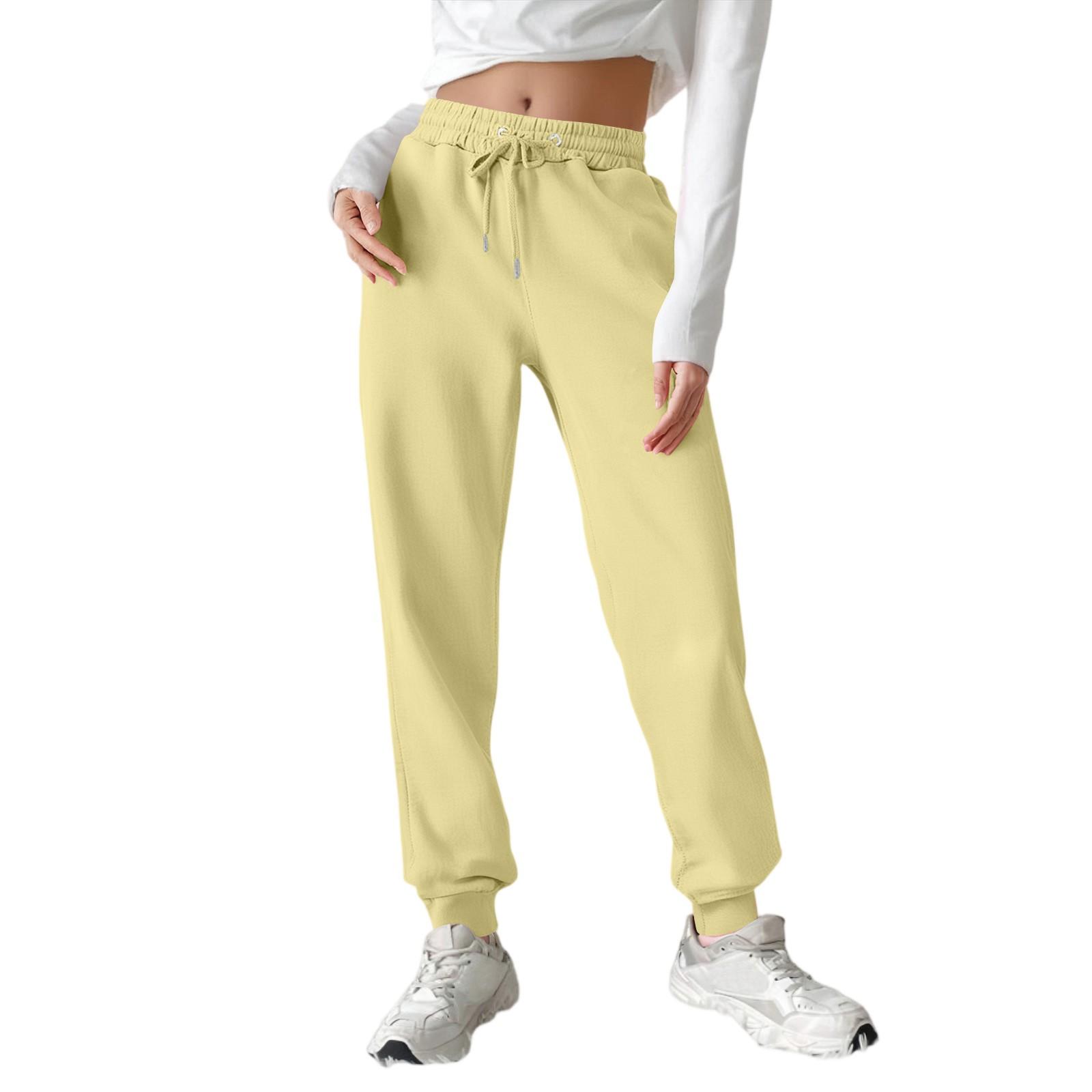 

Женские модные спортивные однотонные повседневные спортивные штаны с карманами и шнурком M жёлтый