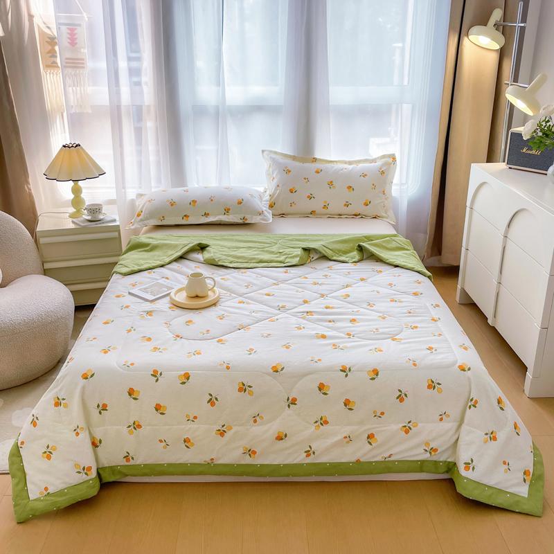 Pastoral Flowers Print Summer Quilt 100% Cotton Home Bedroom Soft Breathable Air Conditioning Quilted Quilt Machine Washable