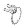 Adjustable Rabbit Ring with Zirconia for Women - Japanese/Korean Style, Copper, Rotatable, High-End Luxury Feel
