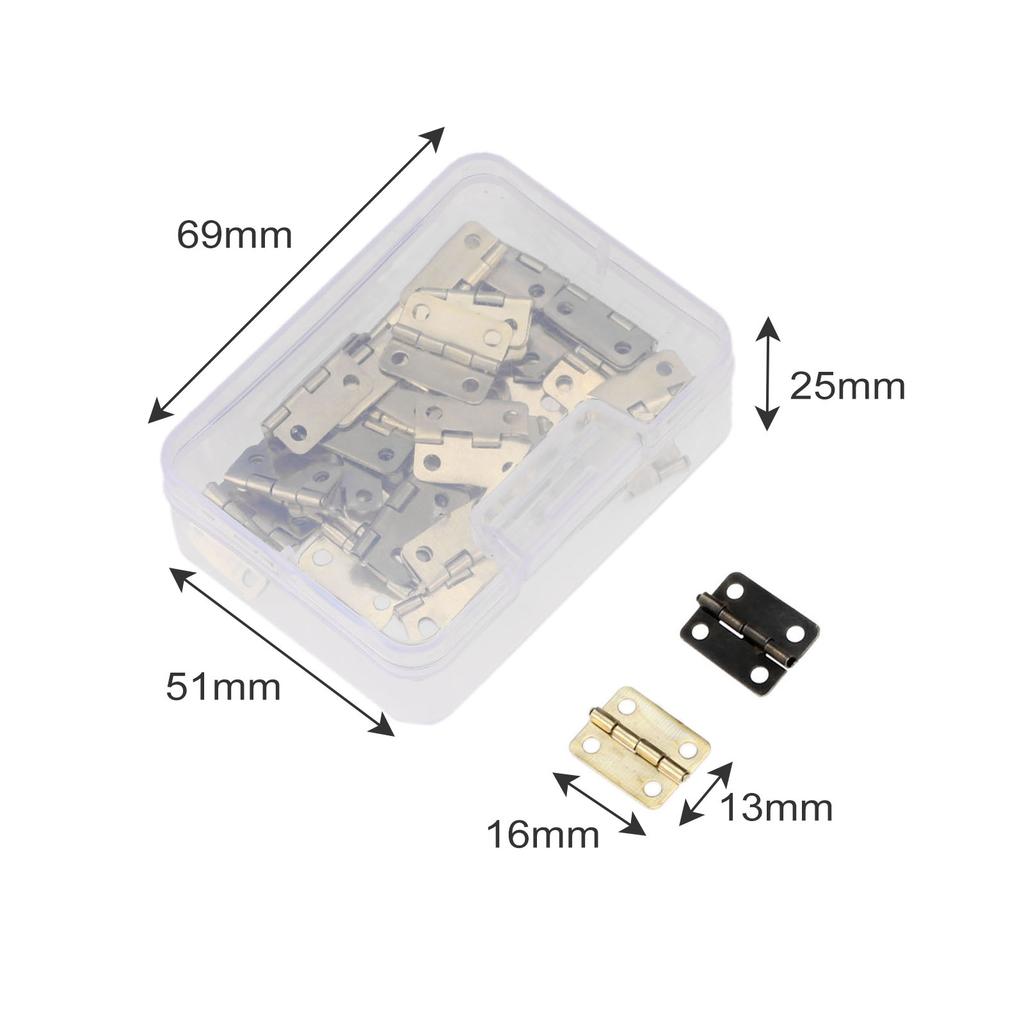 DRELD 60Pcs 16*13mm Cabinet Door Furniture Hinge Jewelry Wood Boxes Decorative Hinge Furniture Fittings +Screws +Storage Box