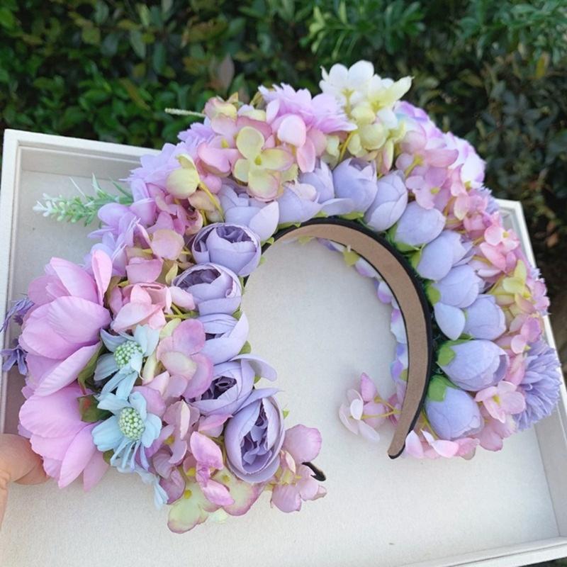 Ethnic Style Bridal Headband Hair Wreath Florals Crown Wedding Flower Headband Beach Hairband for Women Hair Accessory
