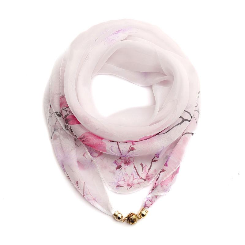 1Pc Scarf Versatile 65CM Fashion Magnetic Clasp Gift Neck Scarf Sweet Printed Chiffon