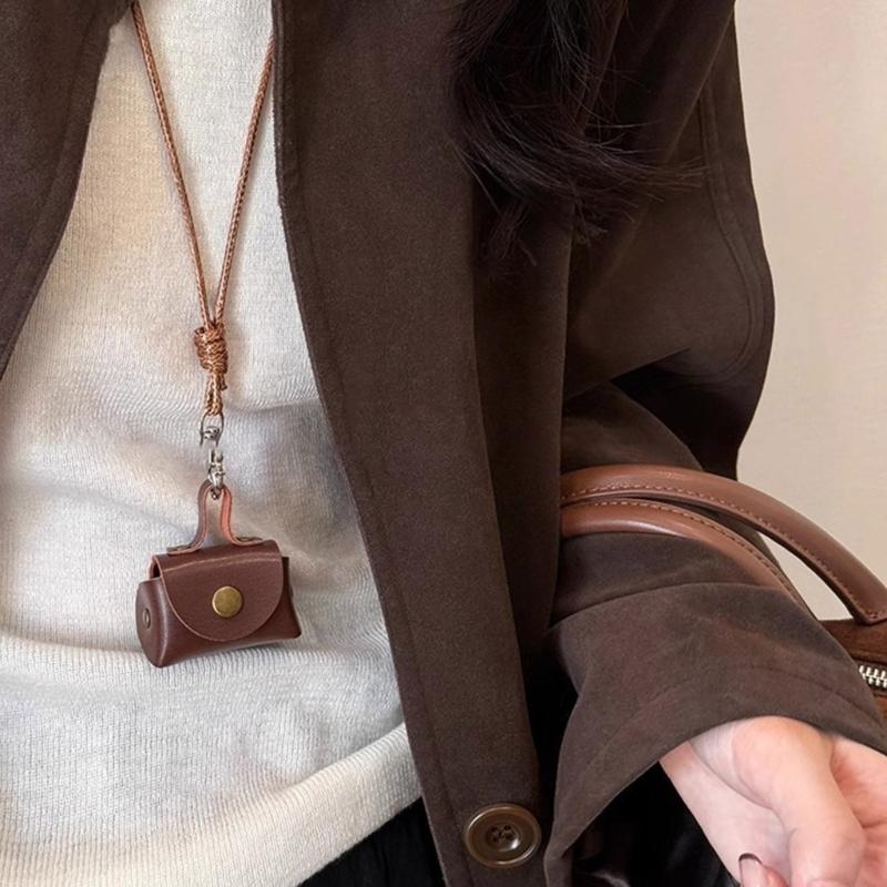 Vintage Robuster Leder-Halsbeutel zur Aufbewahrung von Kopfhörern und Münzen Kleine Lange Designs für Modische Frauen Damen