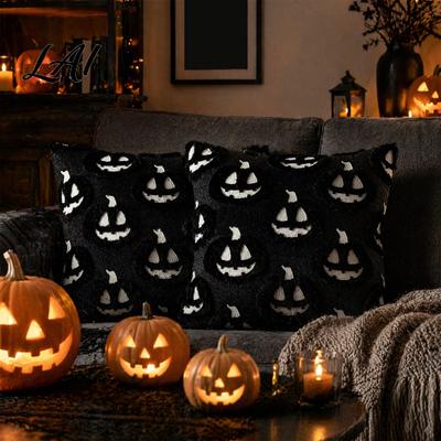 Cozy Seasonal Cushion Case Plush Pumpkin Cover Halloween Throw Pillow 18 X Fall Themed Cases Inches Maple Leaf for Sofa Couch Decor Breathable