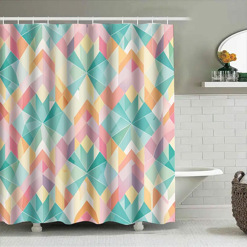 Modern Geometric Shower Curtain Pastel Shades Easy Installation For Bathroom Decorations Waterproof Fabric Available In Various
