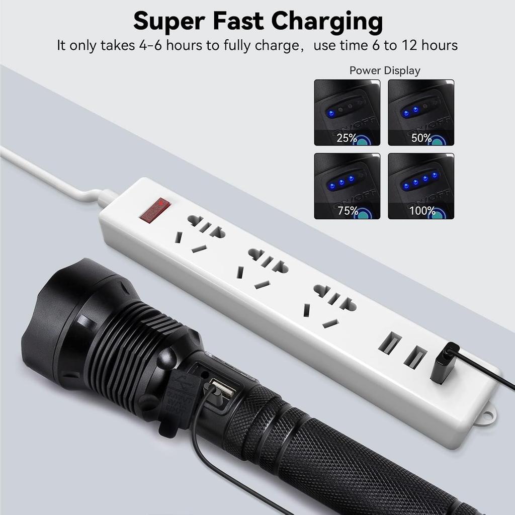 Taoquwe Flashlights High Lumens LED Rechargeable, 99,000 Lumen Super Bright Flashlight High Power USB Flash Light,Waterproof Handheld LED Flashlight