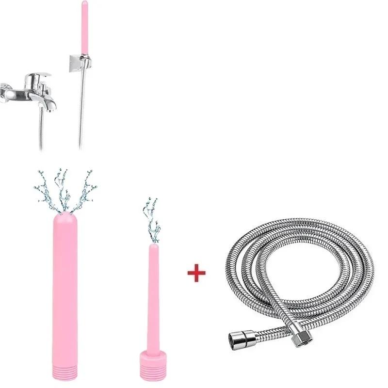 Ducha Rosada Jeringa de Enema de Silicona Pequeña Larga Cabezal de Limpieza de Ducha Anal Perlas Anales Tapón de Culata Punta de Boquilla Accesorio de Grifo Gay