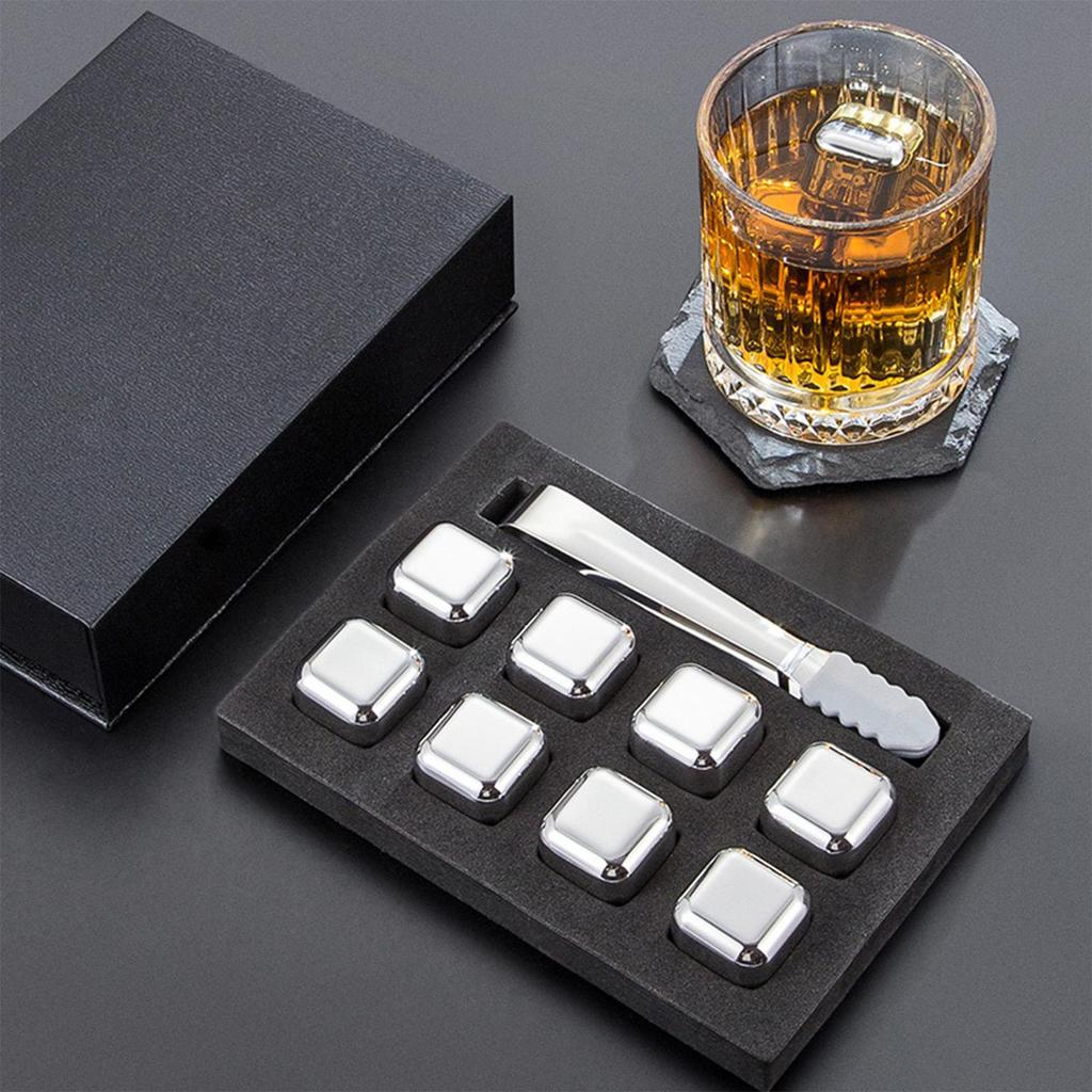 Whiskey Stones Gift Set, 8-Pack Food Grade Stainless Steel Reusable Ice Cubes, No Dilution Chilling for Drinks, Maintains Flavor and Strength