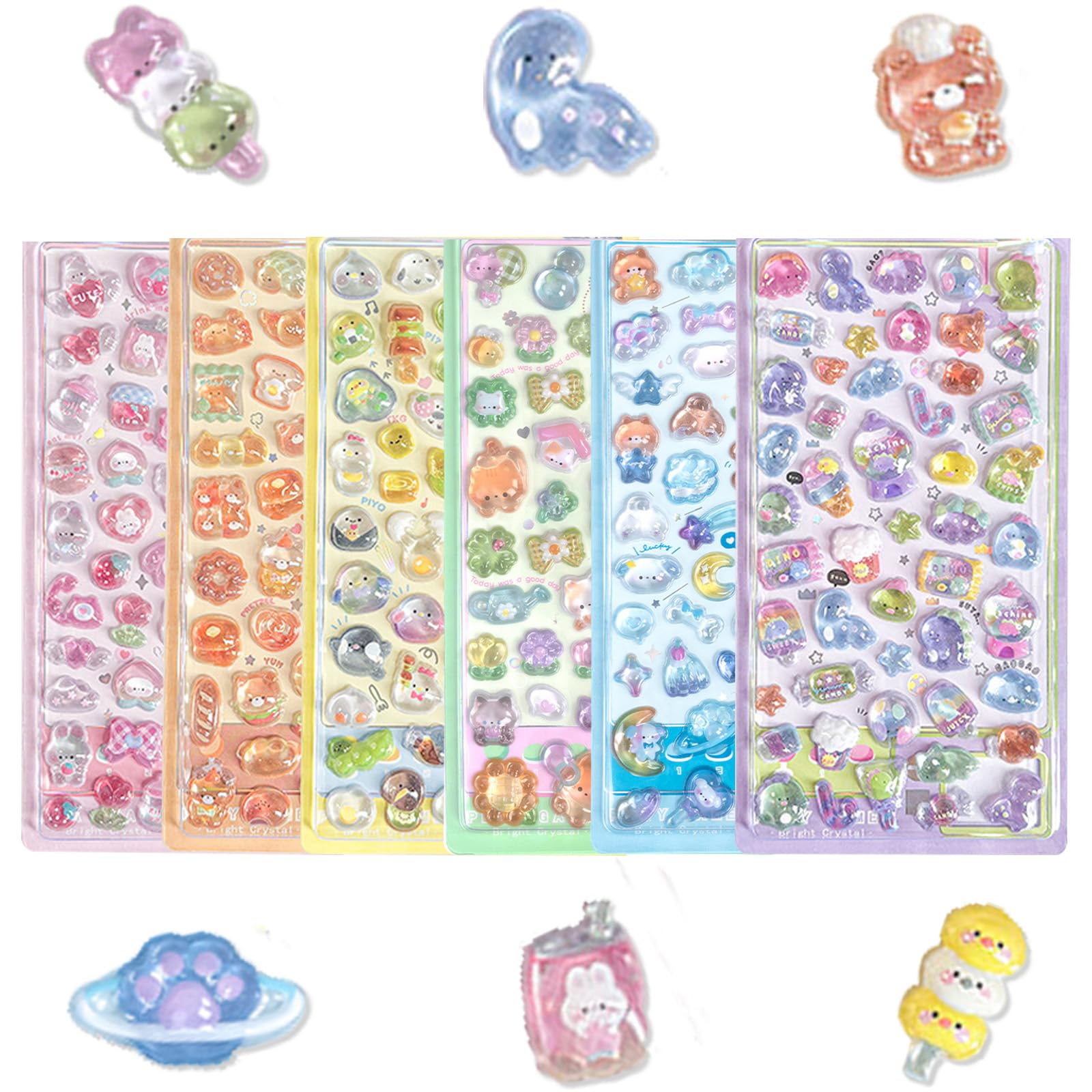 

Salywin 6-Piece 3D Puffy Cute Deco Stickers Embossed Cake Panda Transparent Epoxy Resin Notebook Diary Reward DIY Craft for Girls and Boys