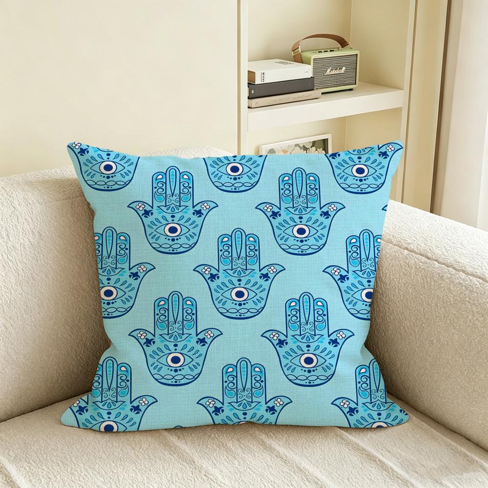 L-Lucky Evil Eye Cushion Cover Natural Linen Pillowcase Set, All-In-One Decor For Sofa, Bedroom & Chair