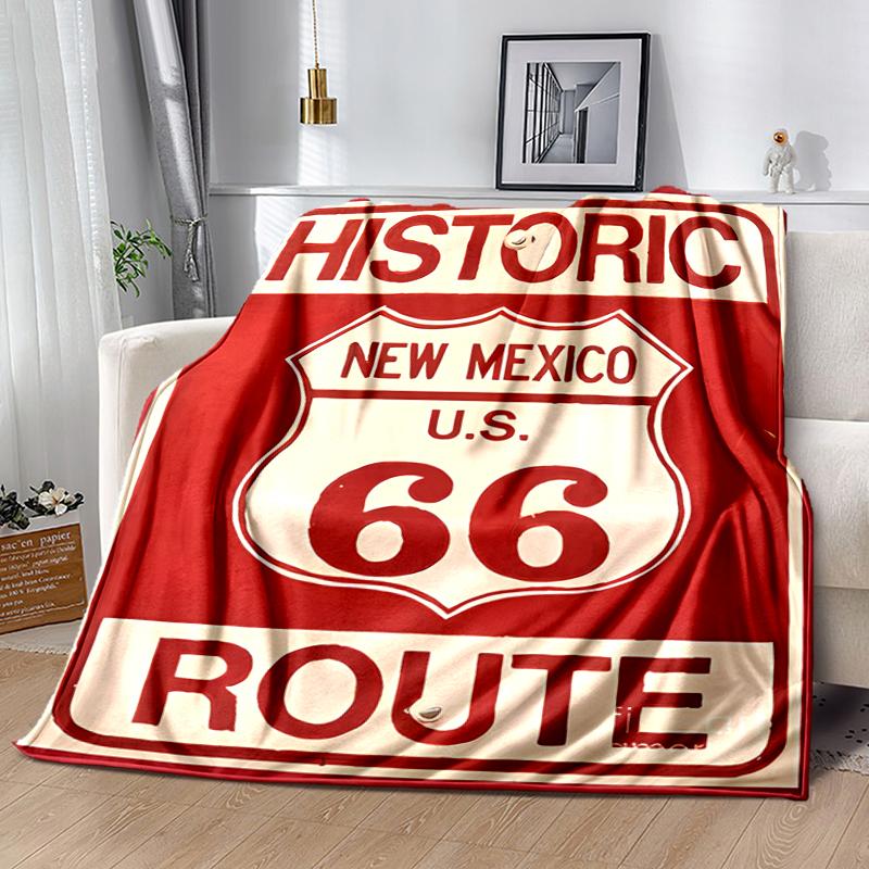 1pc Blanket U.S. Route 66(0) Print Design, Lightweight Blanket for Sofa, Bed- Soft &Warm, Gift for All Seasons like Christmas, Halloween