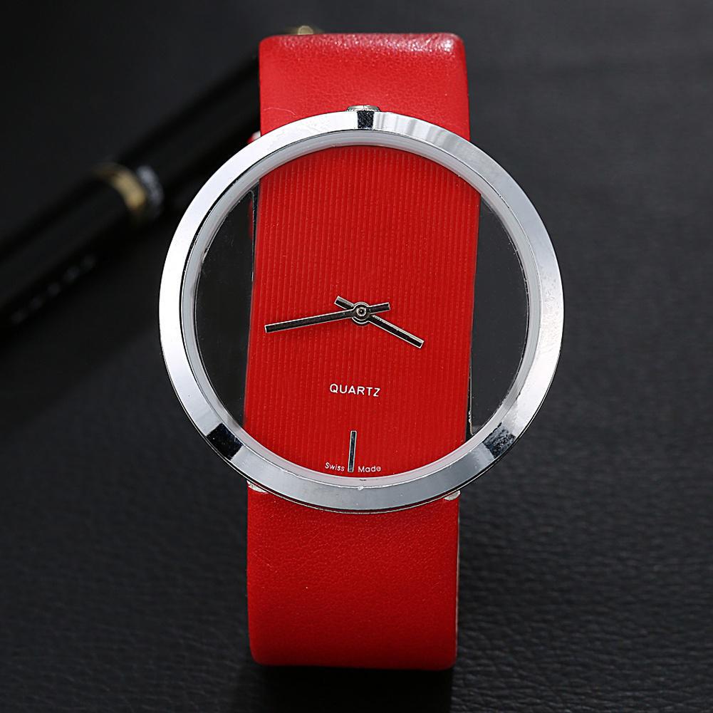 

Женские часы с большим циферблатом, прозрачные полые скелетоны, простые наручные часы красный