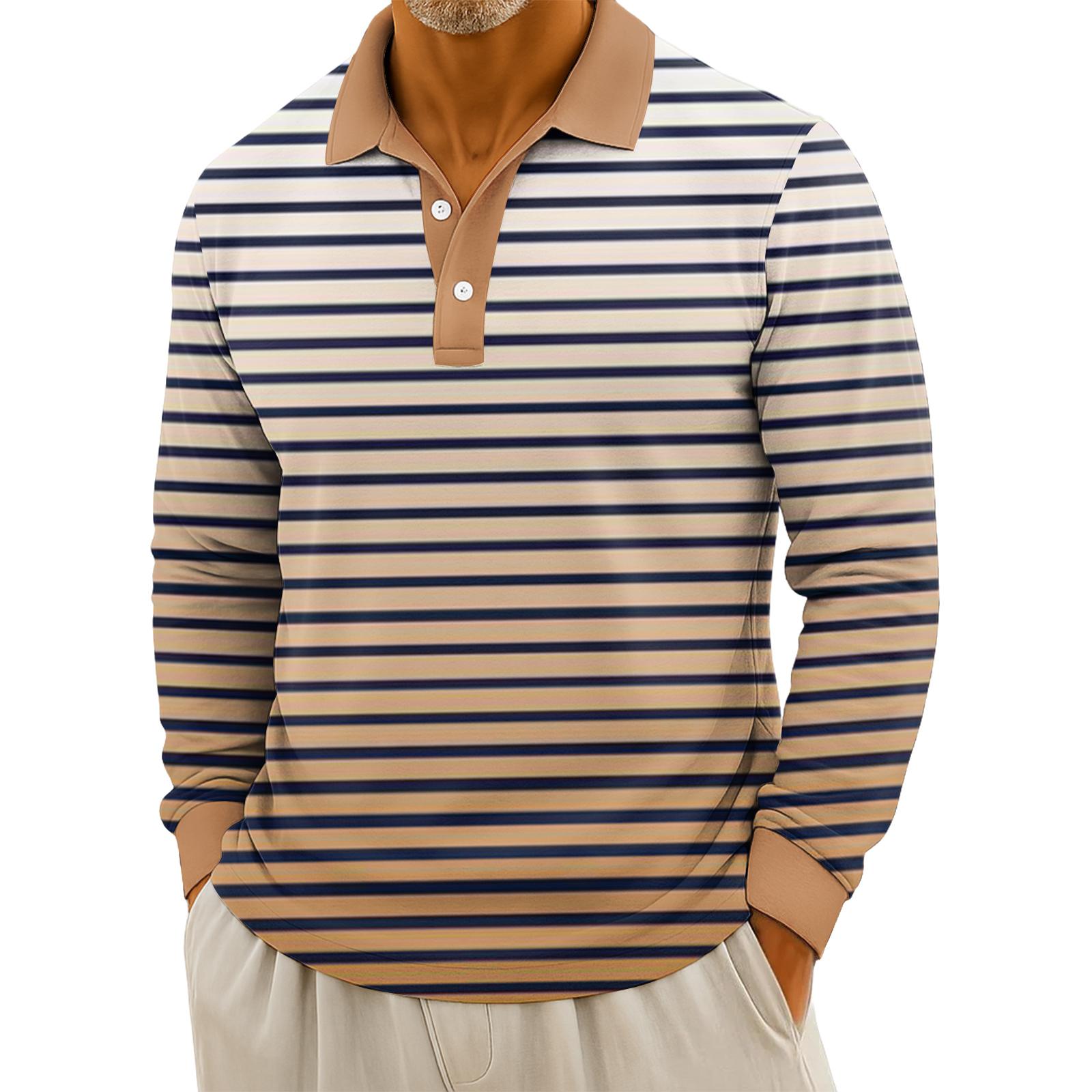 

Men s Casual Striped Print Button-Up Long-Sleeve Tops XXXL зелений