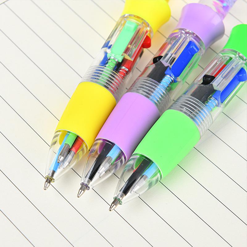 Creative Cartoon Glitter Four-Color Click Ballpoint Pen - Cute Planner Pen for Students