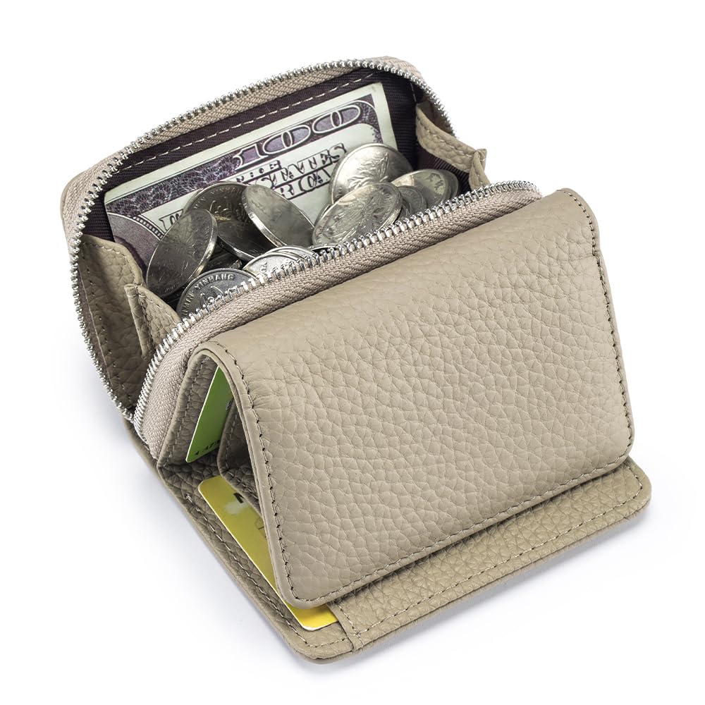 Yocipa Genuine Leather Compact Multi-functional Wallet for Women, Tri-Fold Mini Wallet with Skimming Prevention, Coin Purse, Card Holder, and Coin