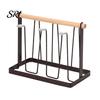 Nordic Style Cup Holder Iron Drying Rack with Wood Handle & Drip Tray Baby Bottle Plastic Dryer Space-Saving Countertop Organizer for Mugs Glasses