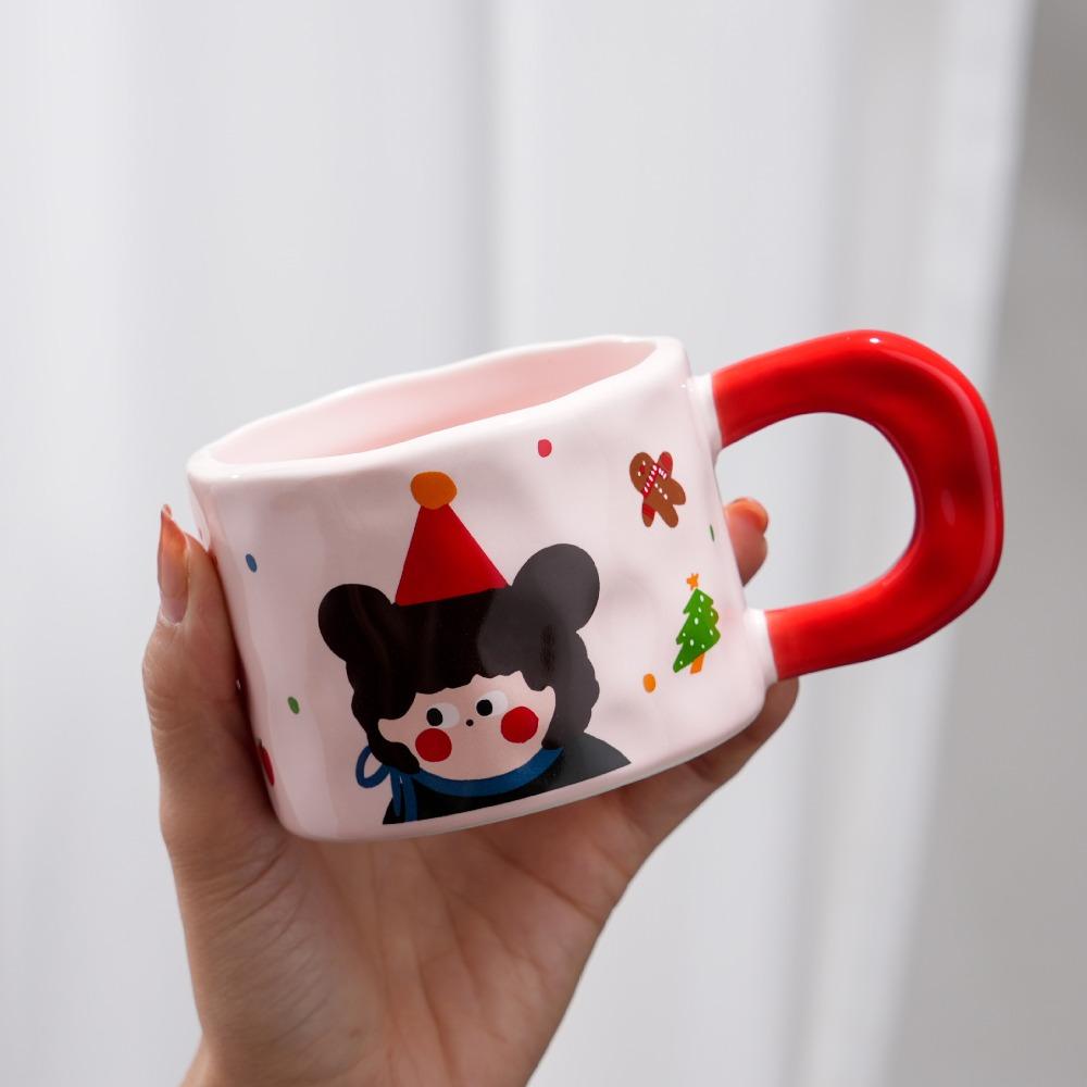 Girls mug for girlfriends souvenir ceramic cup household drinking cup girls office coffee cup lid ≈300ml