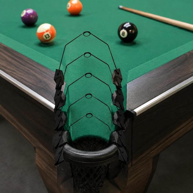 Six-Piece Billiards Pocket Reducers Set for Shot-Placement Practice, with Removable Wire-Frame Inserts Serving Every Opening Across a Pool Table