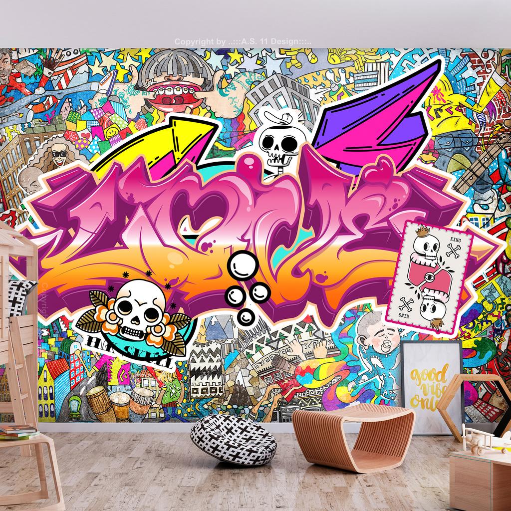 Fototapeta - Sztuka Ulicy - Abstrakcyjny Miejski Kolorowy Mural Graffiti Z Napisem